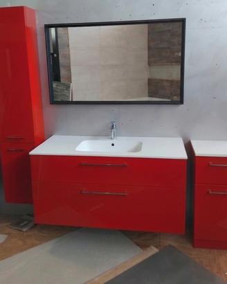 Mobile bagno sospeso Rosso laccato / Bianco opaco