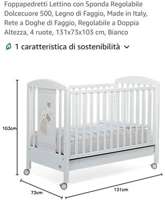 Lettino infanzia con spondine e materasso