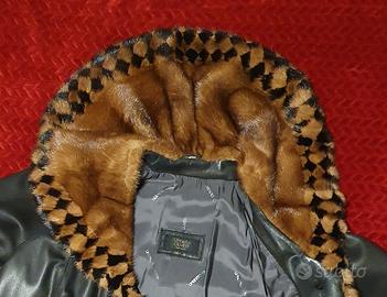 Cappotto in pelle con visone a scacchiera