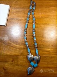 COLLANA CON PIETRE AZZURRE E PESCI