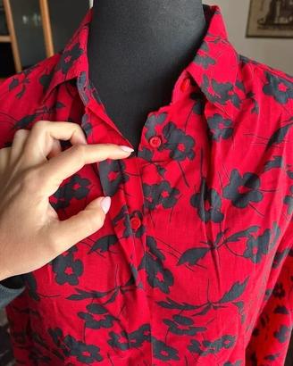 Camicia Benetton rossa fiori neri 100% modal XS ma