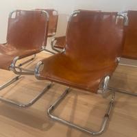 Set di 5 sedie vintage in cuoio cognac e acciaio c