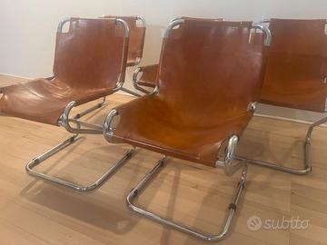 Set di 5 sedie vintage in cuoio cognac e acciaio c