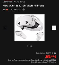 Visore All-in-One Meta Quest 3S 128gb