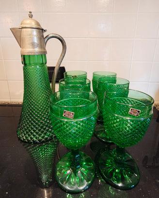 Servizio vetro Caraffa e bicchieri verde smeraldo