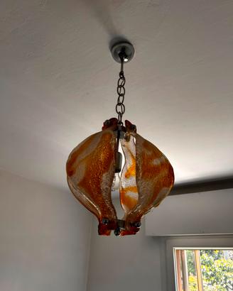 Lampadario Vintage Anni 70 in Vetro Artistico