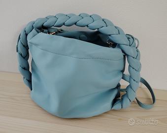 Borsetta azzurra donna con manico intrecciato