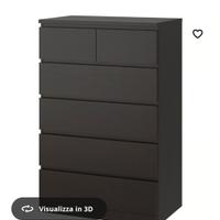 Cassettiera IKEA MALM nera, molto capiente