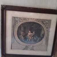 Antica stampa cornice legno e bronzo