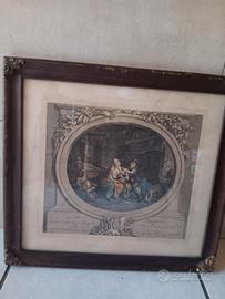 Antica stampa cornice legno e bronzo