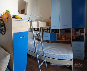 Cameretta bambini angolare con doppio letto