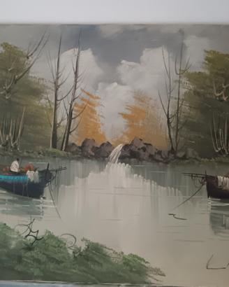  dipinto olio su tela paesaggio con barcheA.Paris
