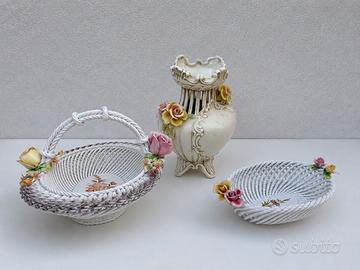 Tris Ceramiche vintage Bassano 1 Vaso e 2 Cestini