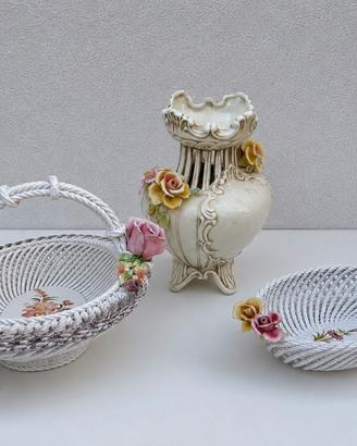 Tris Ceramiche vintage Bassano 1 Vaso e 2 Cestini