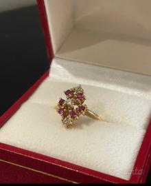 Anello oro 18kt con diamanti e rubini 