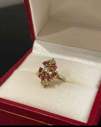 Anello oro 18kt con diamanti e rubini 