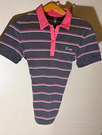 Polo Lotto Heritage grigia righe fucsia bianche 46