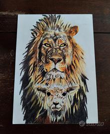 ritratto di un leone e un agnello 24×33 cm