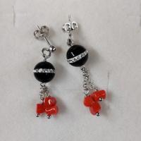 Orecchini vintage in Argento 925% onice e corallo