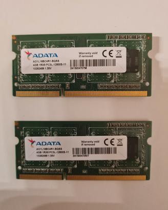 RAM ADATA 8GB (2X4GB) DDR3L 1600 Mhz per Notebook