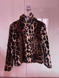 Pelliccia leopardata donna con cappuccio tg S