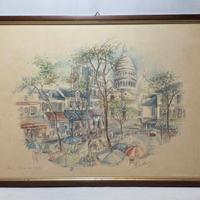 Quadro con stampa veduta di Place du Tertre Parigi