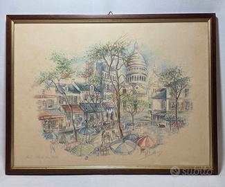 Quadro con stampa veduta di Place du Tertre Parigi