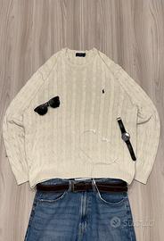 Maglione Polo Ralph Lauren trecciato panna