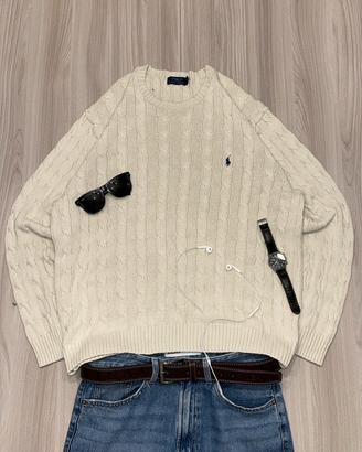 Maglione Polo Ralph Lauren trecciato panna