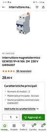 gewiss gw94007 interruttore magnetotermici 1P+N 16