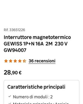 gewiss gw94007 interruttore magnetotermici 1P+N 16