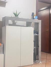 Mobile soggiorno bianco lucido e cemento