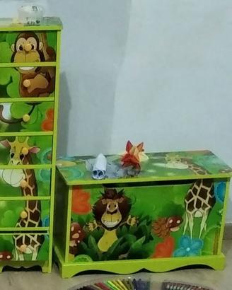 Set cassapanca e cassettiera giungla