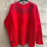 Maglione vintage rosso Natale rose ricamate