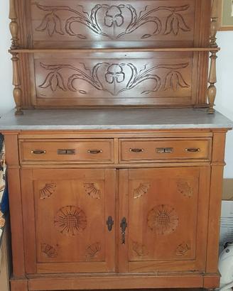 Credenza d'Epoca in Legno Massiccio con marmo
