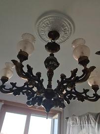 Lampadario  6 luci bronzo d'orato / ottone 