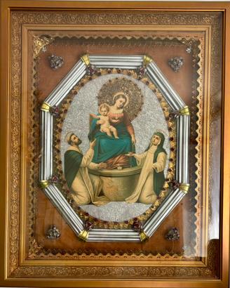 Quadro Sacro Antico Madonna del Rosario Cornice