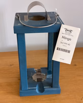 IKEA HÄNGA Lanterna/Portacandele Blu Avio in Legno