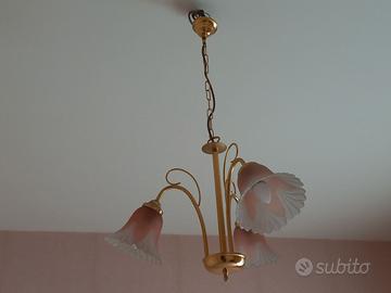 Lampadario vetro & metallo dorato - 30€