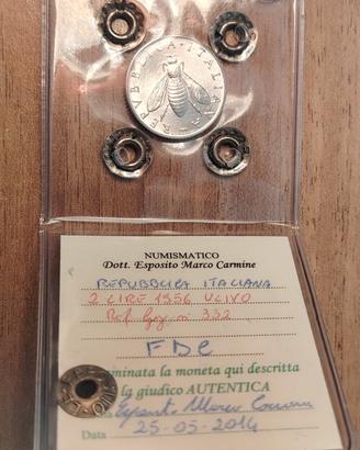 2 Lire 1956 Fdc moneta  Periziata certificata