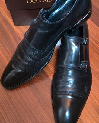 scarpe uomo Doucal’s Monk Strap nere in pelle 