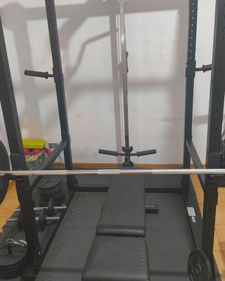 Rack palestra + manubri + pesi + panca + bilanceri