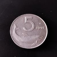 5 Lire 1991 Delfino italia
