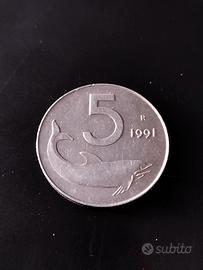 5 Lire 1991 Delfino italia