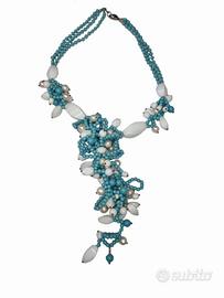 Collana/Collier con perle turchesi e bianche