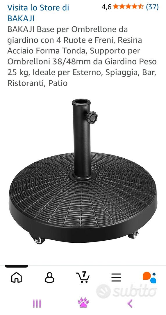 Base Per Ombrellone Da Giardino BAKAJI 25 Kg | Con 4 Ruote Di Cui 2 Frenate | Adatta Per Pali 38/48 Mm | Resina Resistente