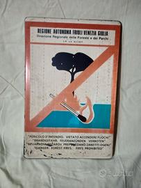 CARTELLO PERICOLO DI INCENDIO VINTAGE ORIGINALE 85