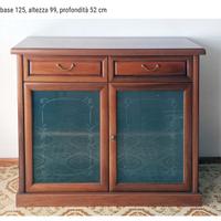 Credenza in legno con vetro satinato e due cassett