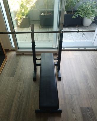 Panca pesi con supporti + bilanciere Domyos