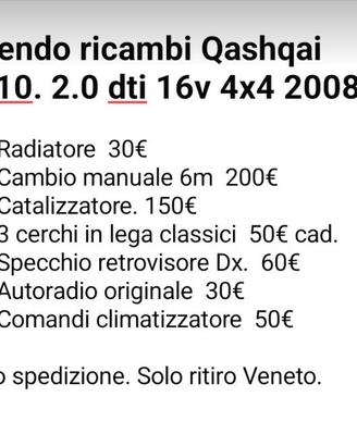 Ricambi Nissan Qashqai 2.0 dti 4x4 